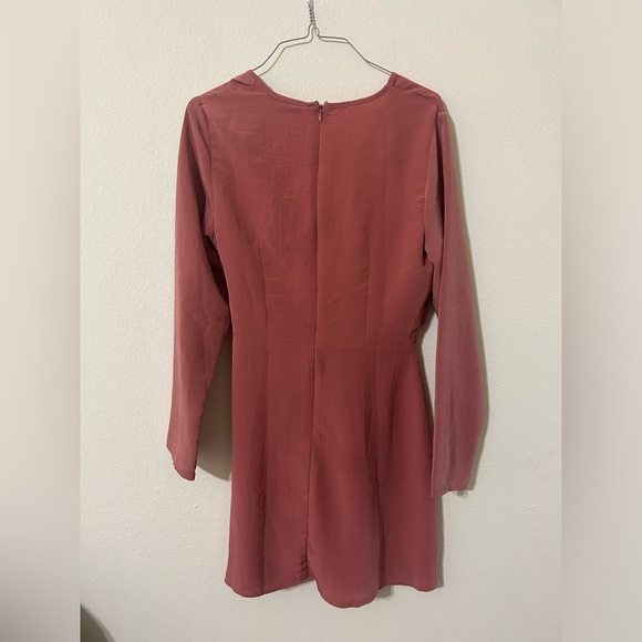 NWT Missguided Long Sleeve Cross Over  Mini Dress Pink Rust Formal Party Sz 8 - Picture 11 of 11